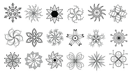 Abstract Set Doodle Elements. Hand Drawn Collection Buds Botanic Herbal Flora Leaf Branch. Vine Flower Plant Elements F Vector Design Style © Дмитрий