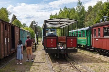 LAVASSARE, ESTONIA - JUNE 10, 2021: Museum railway in Lavassaare is the only narrow-gauge railway museum in Estonia, which exposition includes a working steam locomotive