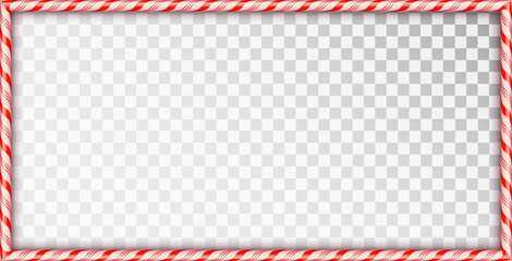 Rectangle frame made of candy canes. Blank Christmas border with red and white striped lollipop pattern isolated on transparent background. Holiday design