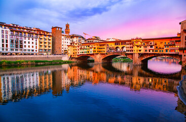 amazing sunset over Ponte Vecchio  Florence Italy