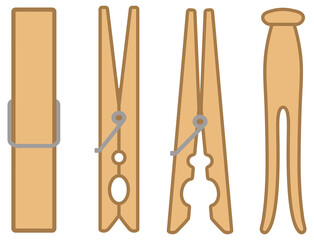 Wood Clothes Pin Clipart Set - Color - obrazy, fototapety, plakaty
