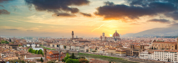 scenic view over Florence with the Cathedral of Santa Maria del Fiore (Duomo) from Piazzale Michelangelo  Firenze  Italy - panorama