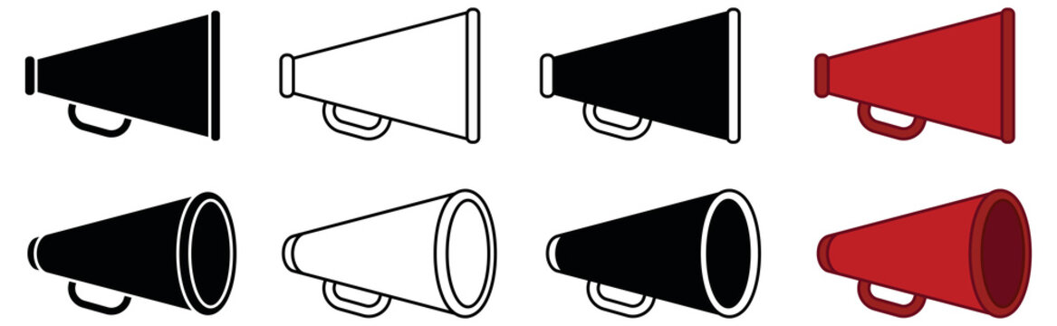 Cheerleader Megaphone Clipart Set - Outline and Silhouette