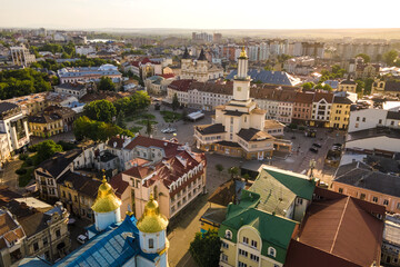 Obraz premium Aerial view of historic center of Ivano-Frankivsk city with old european architecture