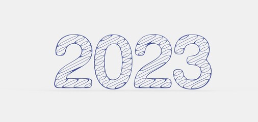 year 2023. 3D illustration numbers isolated white background