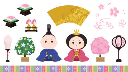 かわいいお雛様のイラスト素材セット_ひな祭り