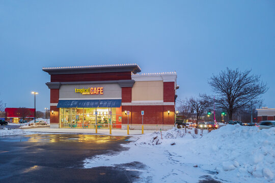 New Hartford, New York - January 23, 2022: Horizontal View Of Store Exterior Of The Tropical Smoothie Cafe