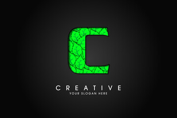 C initial letter logo with leaves. Ecological font. Green Leaves font. Vector illustration.