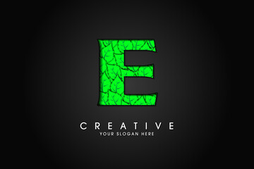 E initial letter logo with leaves. Ecological font. Green Leaves font. Vector illustration.