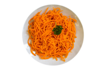 Korean carrot in a plate isolated on white background