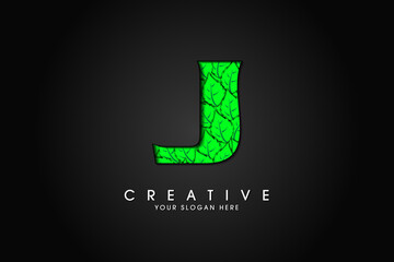 J initial letter logo with leaves. Ecological font. Green Leaves font. Vector illustration.