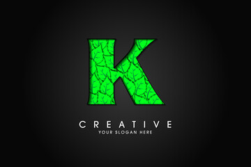K initial letter logo with leaves. Ecological font. Green Leaves font. Vector illustration.