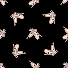 vector seamless pattern with the image of ballet pointe shoes