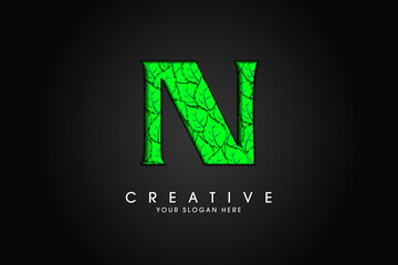 N initial letter logo with leaves. Ecological font. Green Leaves font. Vector illustration.