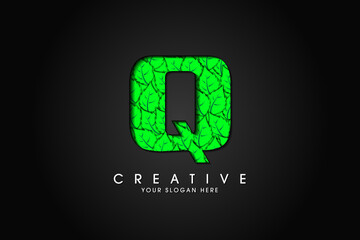 Q initial letter logo with leaves. Ecological font. Green Leaves font. Vector illustration.