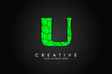 U initial letter logo with leaves. Ecological font. Green Leaves font. Vector illustration.