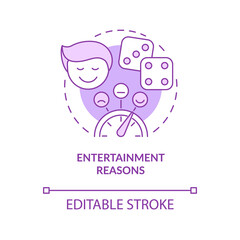 Entertainment reasons purple concept icon. Rest and comfort. Gambling psychology abstract idea thin line illustration. Isolated outline drawing. Editable stroke. Arial, Myriad Pro-Bold fonts used