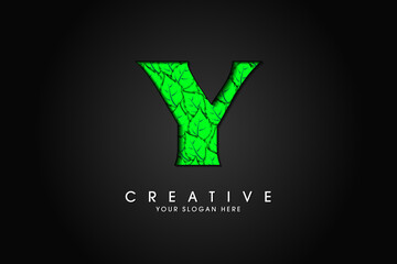 Y initial letter logo with leaves. Ecological font. Green Leaves font. Vector illustration.