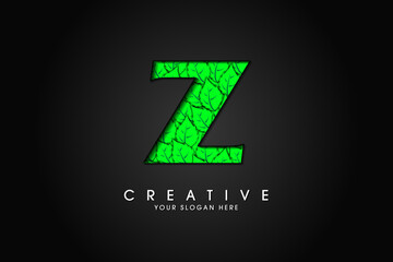 Z initial letter logo with leaves. Ecological font. Green Leaves font. Vector illustration.