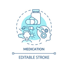 Medication turquoise concept icon. Mental health. Compulsive gambling treatment abstract idea thin line illustration. Isolated outline drawing. Editable stroke. Arial, Myriad Pro-Bold fonts used