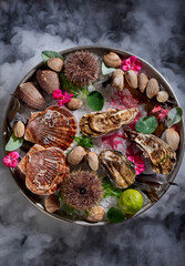 Assorted seafood on a plate with ice
