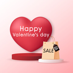 Happy Valentine's day sale poster for website banner or poster sale. Pastel color, Vector illustration. Valentine sale poster.