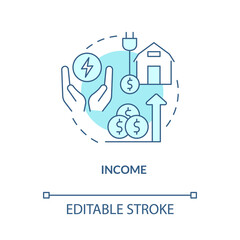 Income turquoise concept icon. Economic growth. Impact of electrification abstract idea thin line illustration. Isolated outline drawing. Editable stroke. Roboto-Medium, Myriad Pro-Bold fonts used