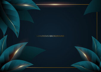 Luxurious abstract leaves with golden frame