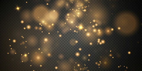 Obraz na płótnie Canvas Christmas background. Powder PNG. Magic shining gold dust. Fine, shiny dust bokeh particles fall off slightly. Fantastic shimmer effect. 