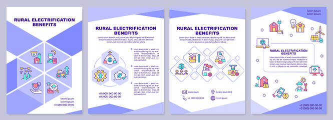 Rural electrification benefits brochure template. Booklet print design with linear icons. Vector layouts for presentation, annual reports, ads. Arial-Black, Myriad Pro-Regular fonts used