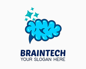 braintech logo design template. cartoon style logo. brain smart , star illustration vector