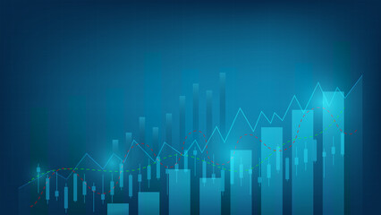 bar chart and candlestick chart with line graph shows stock market price or financial investment profit. business management background concept