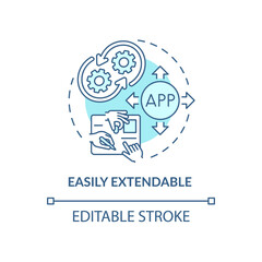 Easily extendable turquoise concept icon. Extensible app for business. Web 3 0 abstract idea thin line illustration. Isolated outline drawing. Editable stroke. Arial, Myriad Pro-Bold fonts used