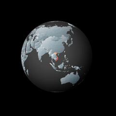 Low poly globe centered to Vietnam. Red polygonal country on the globe. Satellite view of Vietnam. Neat vector illustration.