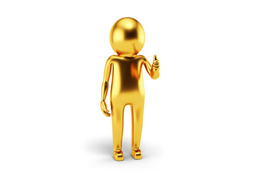 Golden 3D Man is Posing with Signs and Symbols