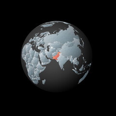 Low poly globe centered on Pakistan. Red polygonal country on the globe. Satellite view of Pakistan. Classy vector illustration.