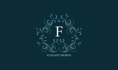 Exquisite logo with initials F. Exclusive monogram for restaurants, clubs, boutiques, cafes, hotel cards. Business style and brand of the company.