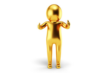 Golden 3D Man is Posing with Signs and Symbols