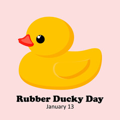 Holiday National Rubber Duck Day. Yellow cute duckling on a pink background. Waterfowl. 