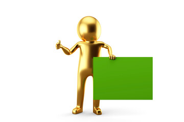 Golden 3D Man is Posing with Signs and Symbols