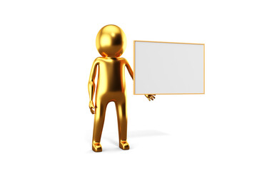 Golden 3D Man is Posing with Signs and Symbols