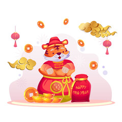 Chinese new year lucky money. Flat vector template style Suitable for Web Landing Pages.