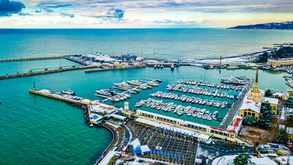 Winter in Sochi aerial panoramic view, Russia