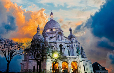 Sacre Coeur Cathedral on Montmartre Hill, Paris. France
