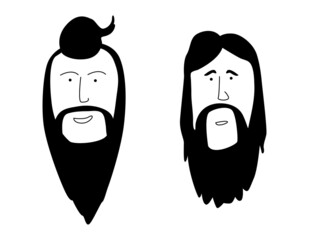 Men with beards and hairstyles. Hipster. Set of barber shop icons and haircut and mens fashion logo. Vector illustration.