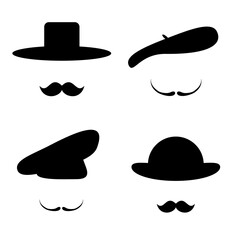 Retro set hat and mustache. Retro style, vector illustration.