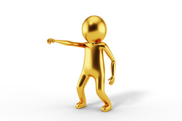 3D Golden Man is Posing with Signs and Symbols