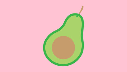 vector illustration. avocado on a pink background, a green vegetable with a bone inside. an avocado with a brown seed inside. cute illustration with food