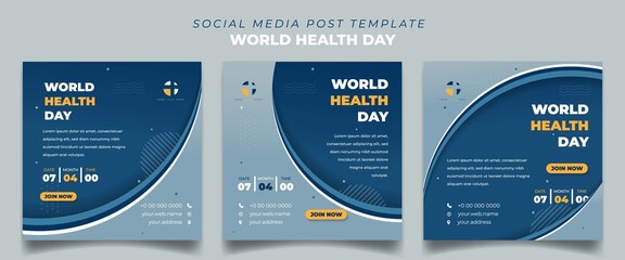 Set of Square social media post template with elegant blue background design. World Health Day template design.