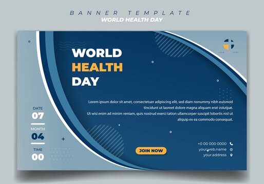 World Health Day template for social media banner design with elegant blue background.